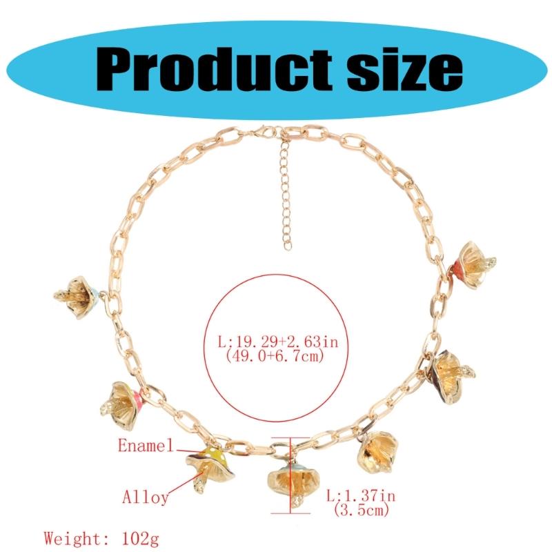 Colorful Mushroom Charm Necklace Adjustable Clavicle Chain Ethnic Metal Choker Colorful Fashion Jewelry for Party