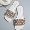 Sandali Slip-On da Donna con Cinturino in Perline, Designer di Marca di Moda, Tacco Basso, Ciabatte da Donna, Scarpe da Spiaggia Glitter Oro Rosa di Lusso Estate 2025