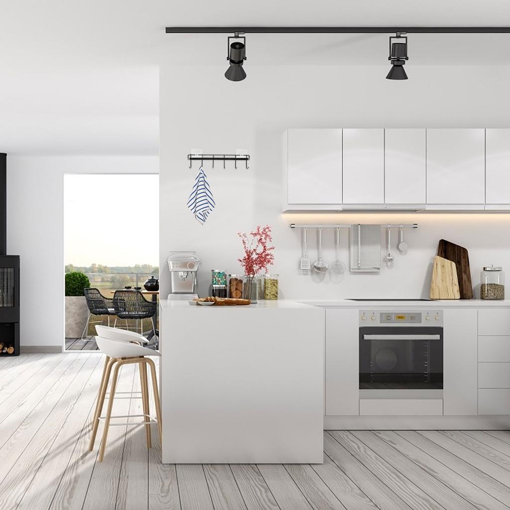 6-Hook Wall Rack Traceless Adhesive Kitchen Utensil Hanger Multipurpose Storage Organizer for Kitchen Bathroom Bedroom