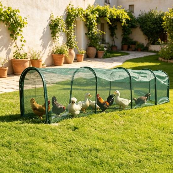Safe Poultry Enclosure for Outdoors Foldable Chicken Tunnel, Portable Run, Instant Setup, Predator Sunshade Net Run Proof Outdoor Yard Protection