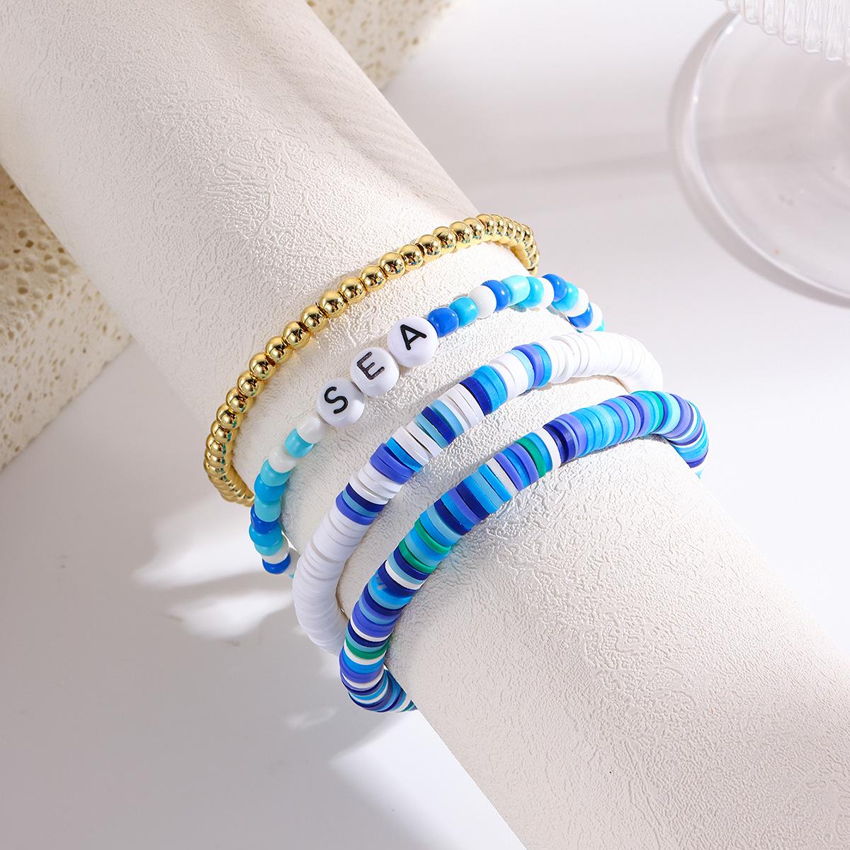 

Colorful Summer Beach Women s Polymer Clay Beaded Bracelet Set - 4 Pieces