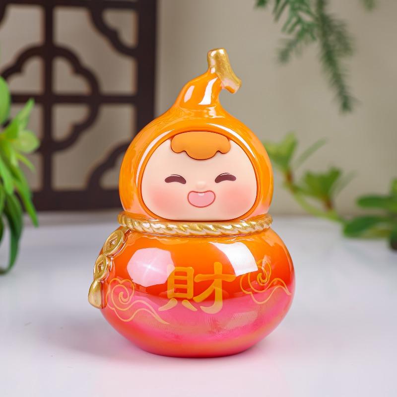 Cute Little Fuxi Gourd Figurines, Office Desk Decoration Gifts, Electroplated Dolls, Temples