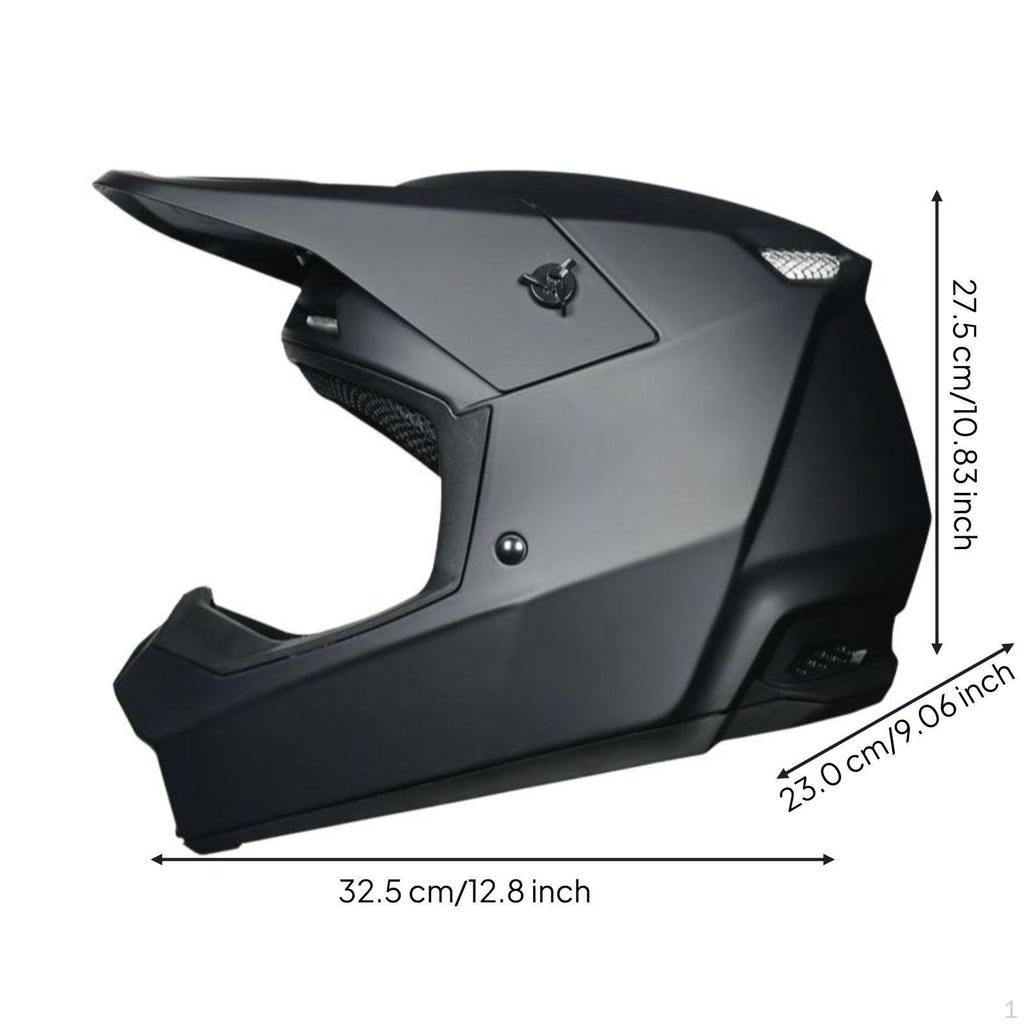 Fullcoverage Motorcycle Helmet, Adult Motocross, Adjustable Sun Visor, Allterrain, ATV, Matte Black
