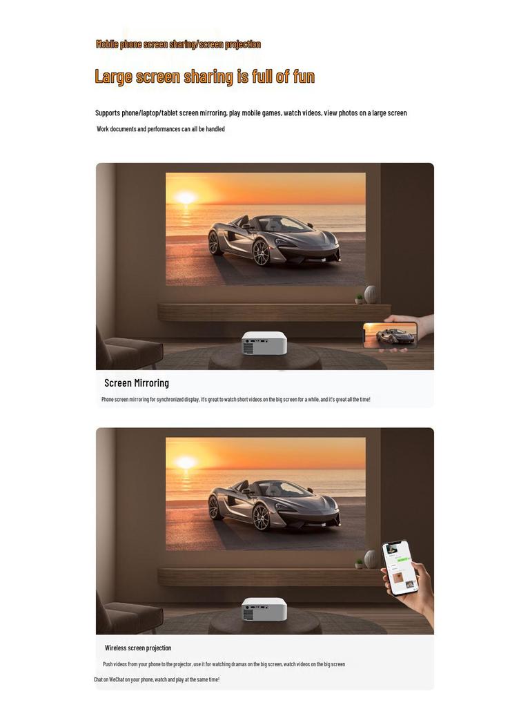 Projetor Portátil HD E-commerce V318: Pan-Tilt Metálico, Projeção Direta na Parede