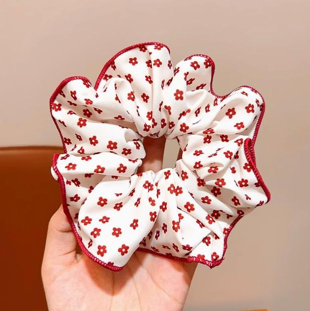 

Sweet Pink Color Scrunchies Bowknot Floral Cotton Hair Bundle Women College Girls Elegant Hair Ties Ropes Dots Ponytail Holder