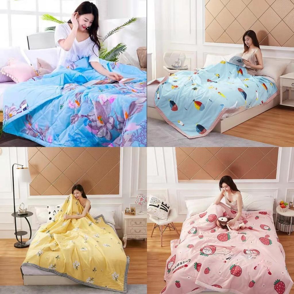 Printing Flower Breathable Cotton Blended Summer Blanket For Comfort Indoor