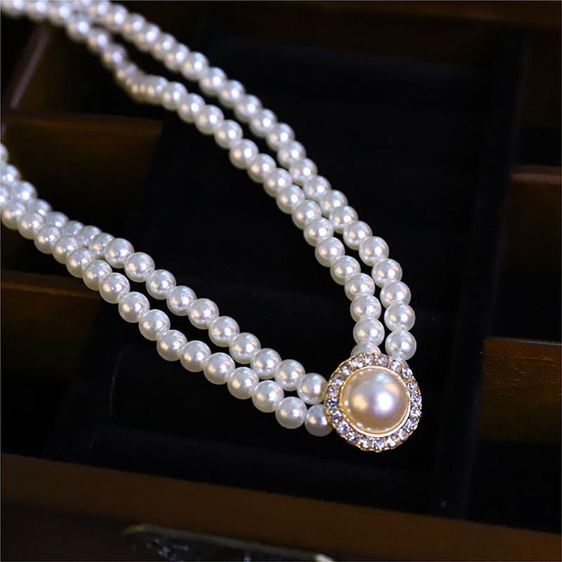 Elegant Vintage Pearl Necklace Earring Set Women Party Wedding Daily Decoration Jewelry