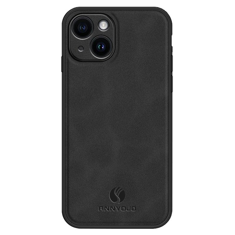 ANNYOJO For iPhone 15 Case Bump Proof PU Leather+PC+TPU Phone Cover
