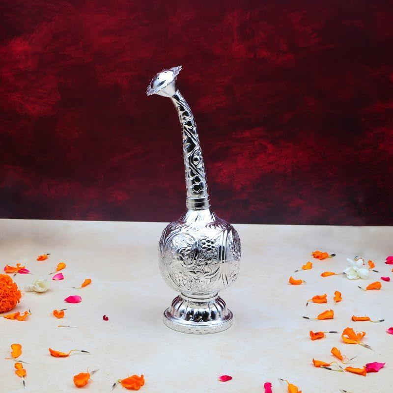 Traditionelles Messing mit Silbernen Gulab Pash | Rosenwasser- und Heiliges Gangajal- sowie Parfümzerstäuber für Pooja & Hochzeit, Dekoratives Ausstellungsstück