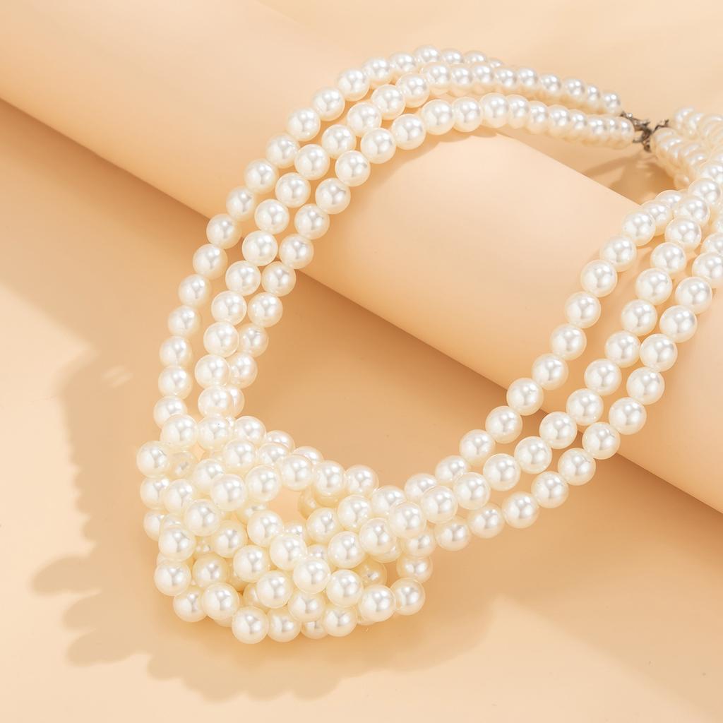 Wind Retro Splicing Small Fragrant Wind Knotted Multi-layer Imitation Pearl Necklace Female French Beaded Collarbone Chain Choker