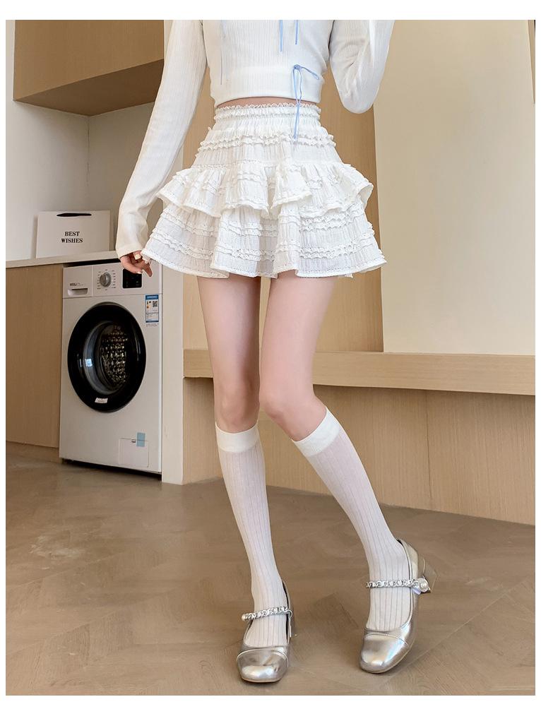 Women's Lace Ballet Midi Skirt - Summer 2025 High Waist Slimming Princess Style Skirt