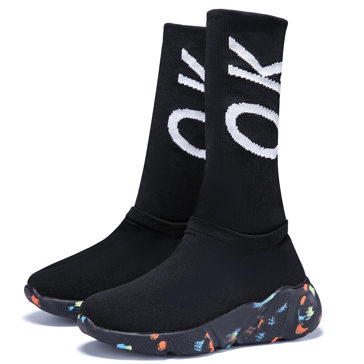 

TUINANLE толстые подошвы длинные сапоги для женщин эластичные носки туфли сапоги до середины голени круглый носок низкий каблук 40 разноцветный