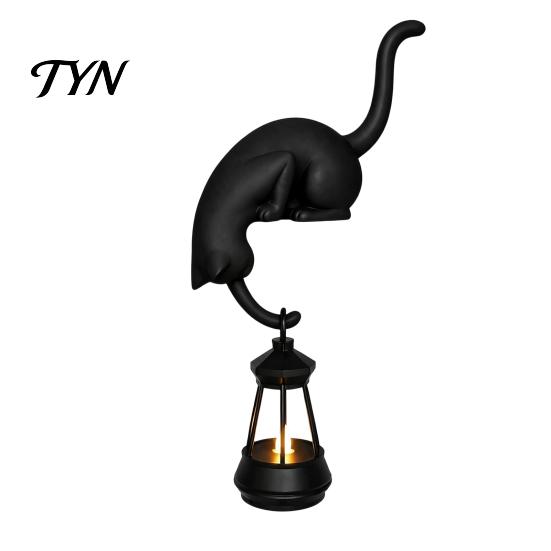 Vintage Style Animal Figurine 3D Printed Hanging Cat with Lantern Shelf Decor, Cute Peeking Table Healing Pet Statue Edge Statue, Hook Key Holder for