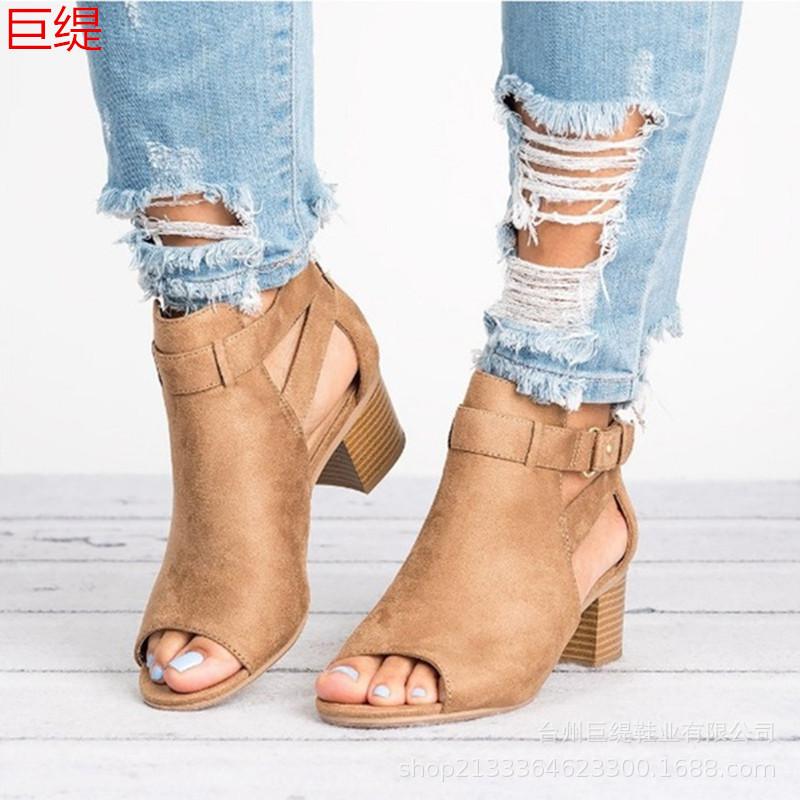 

Spot spring and summer new wish Amazon independent station European and American foreign trade large size thick heel buckle sandals women 43 коричневый