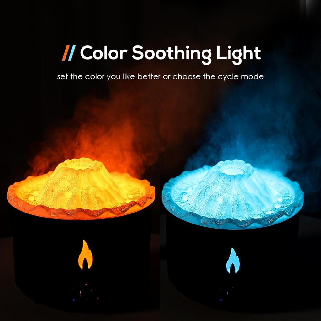 300ml Essential Oil Diffuser, Volcano Flame Aromatherapy Diffusers Fragrant Humidifier Vaporizer with Remote Control, Night Lights, Timer Auto Off