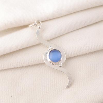 Dark Blue Cat's Eye Gemstone Pendant, 925 Solid Sterling Silver Jewelry, Handmade Designer Pendant Gift For Sister