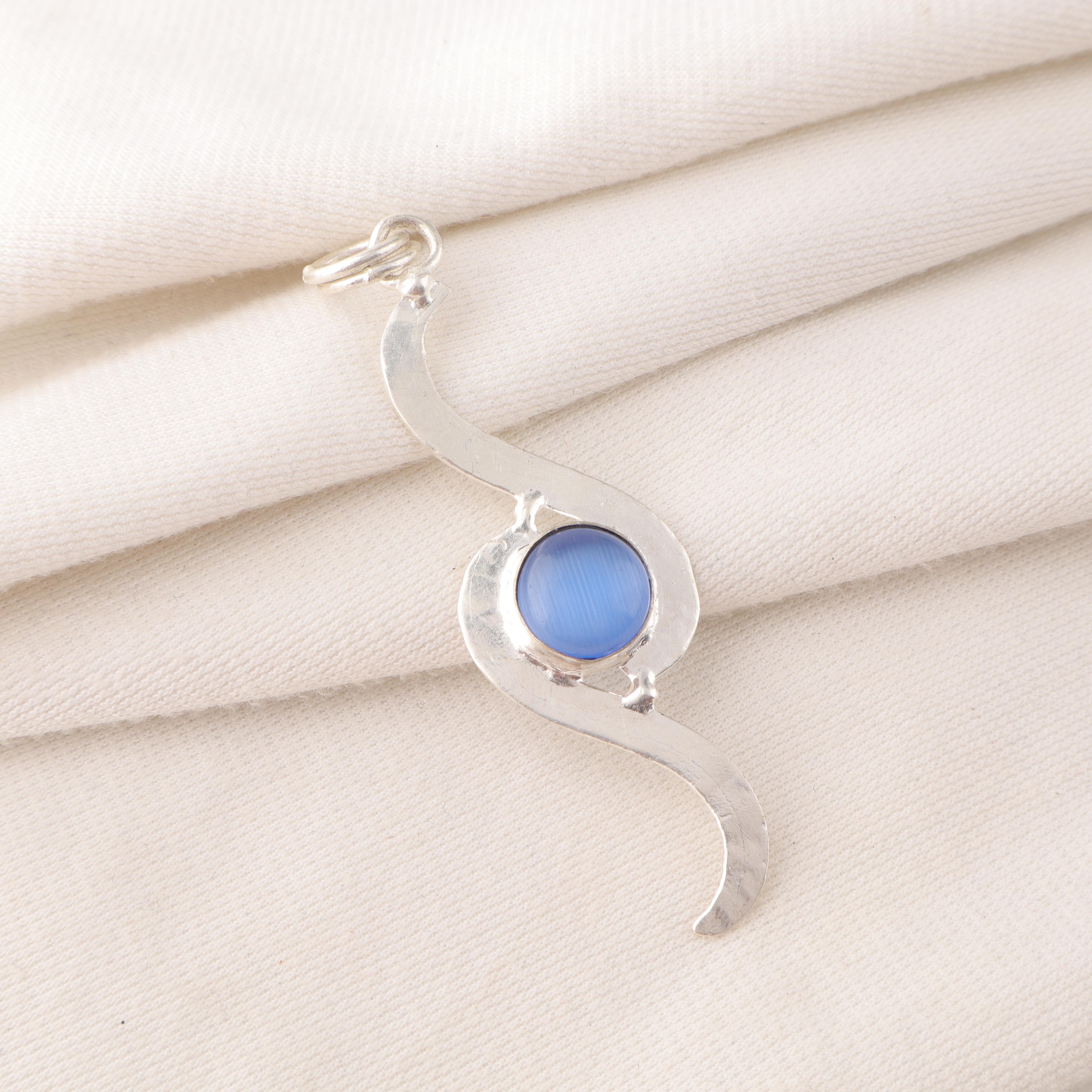 

Кулон с камнем «кошачий глаз» темно-синего цвета, Ювелирное изделие из стерлингового серебра 925 пробы, Дизайнерский кулон ручной работы, Подарок для сестры 2.59 Inches синий