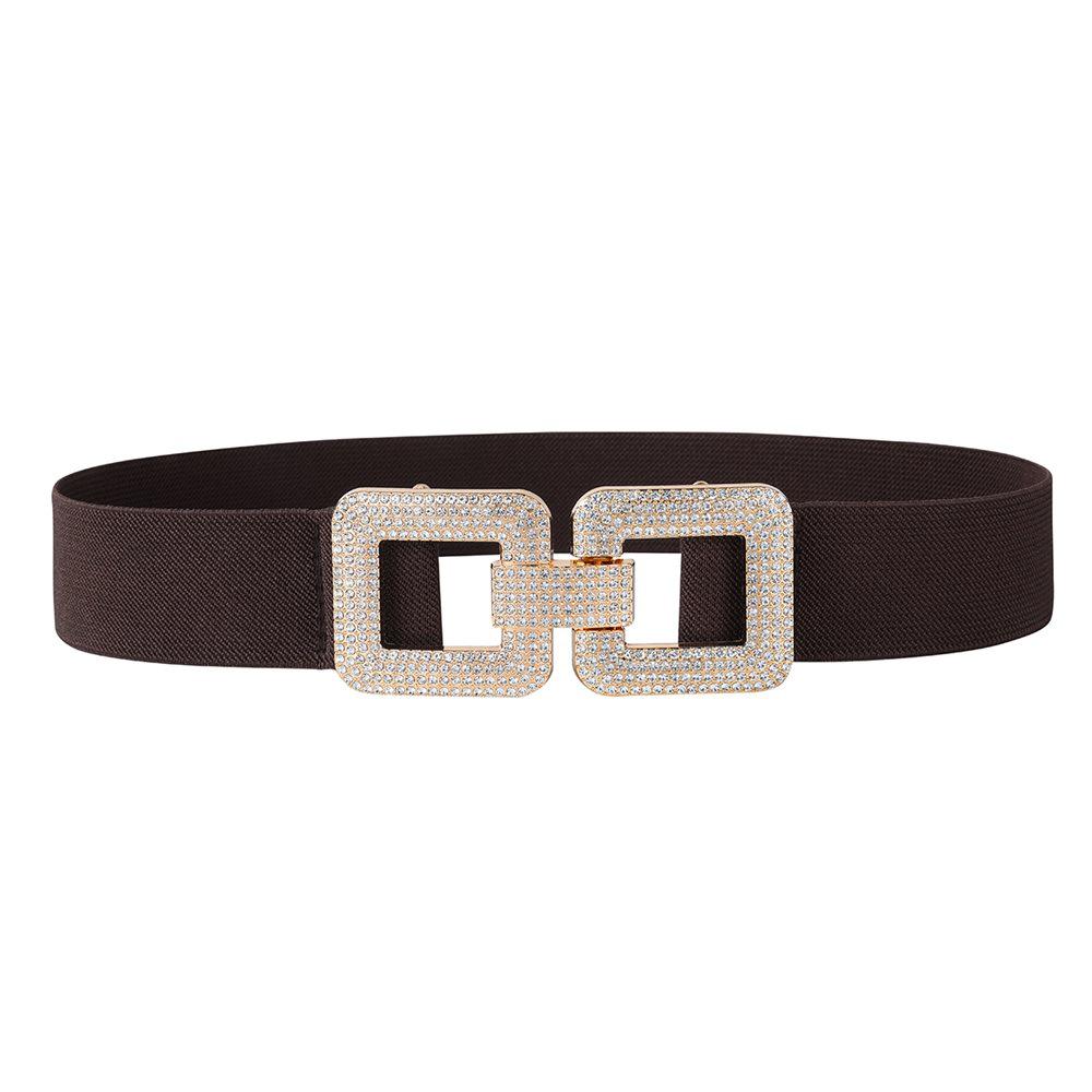 Elegant Rhinestone Women's Leather Belt with Stylish Buckle and Elastic Waistband