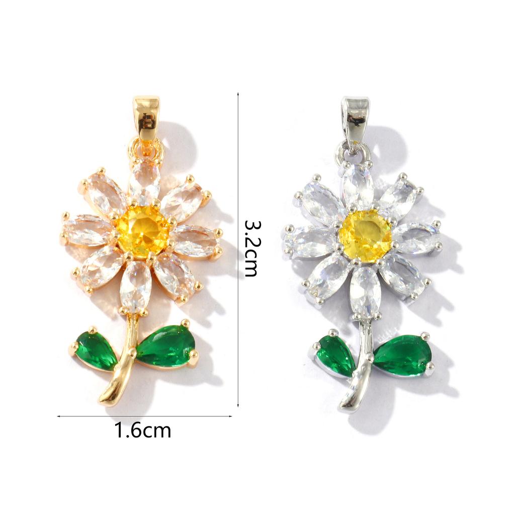 2 Pcs Brass Pendants Gold Plated Daisy Flower Multicolor Rhinestone Charms For DIY Necklace Jewelry Making Finding 3.2cm x 1.6cm