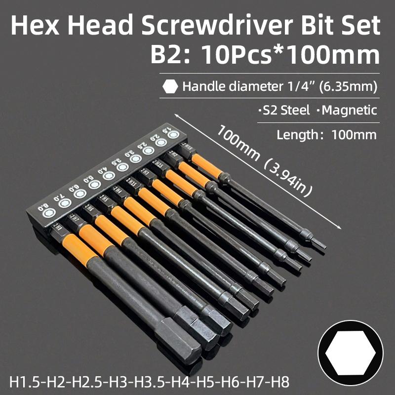 Cheie Allen cu cap hexagonal, set de biți de șurubelniță SAE metrice, 1/4" cu coadă hexagonală, biți de șurubelniță magnetică din oțel S2, scule de găurit electrice de mână