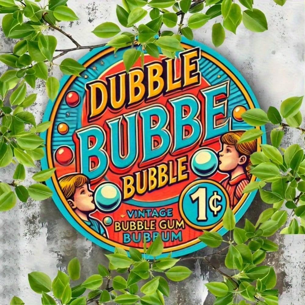 Vintage Retro Metal Wall Art Sign Double Bubble Gum Theme Vibrant Colors Home Decor