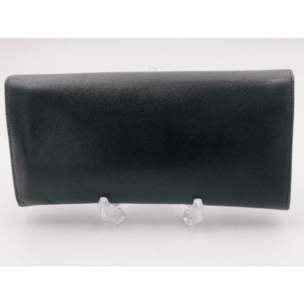 Used Prada Saffiano Leather Flap Long Wallet, Triangle Logo, Black, with Guarantee Card