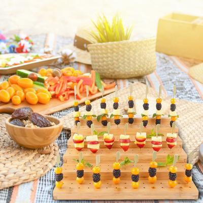 Bamboo Skewer Rack Display Stand 180-Hole Design 6 Layers Eco-Friendly Easy Assembly Appetizer Skewers Food Stand