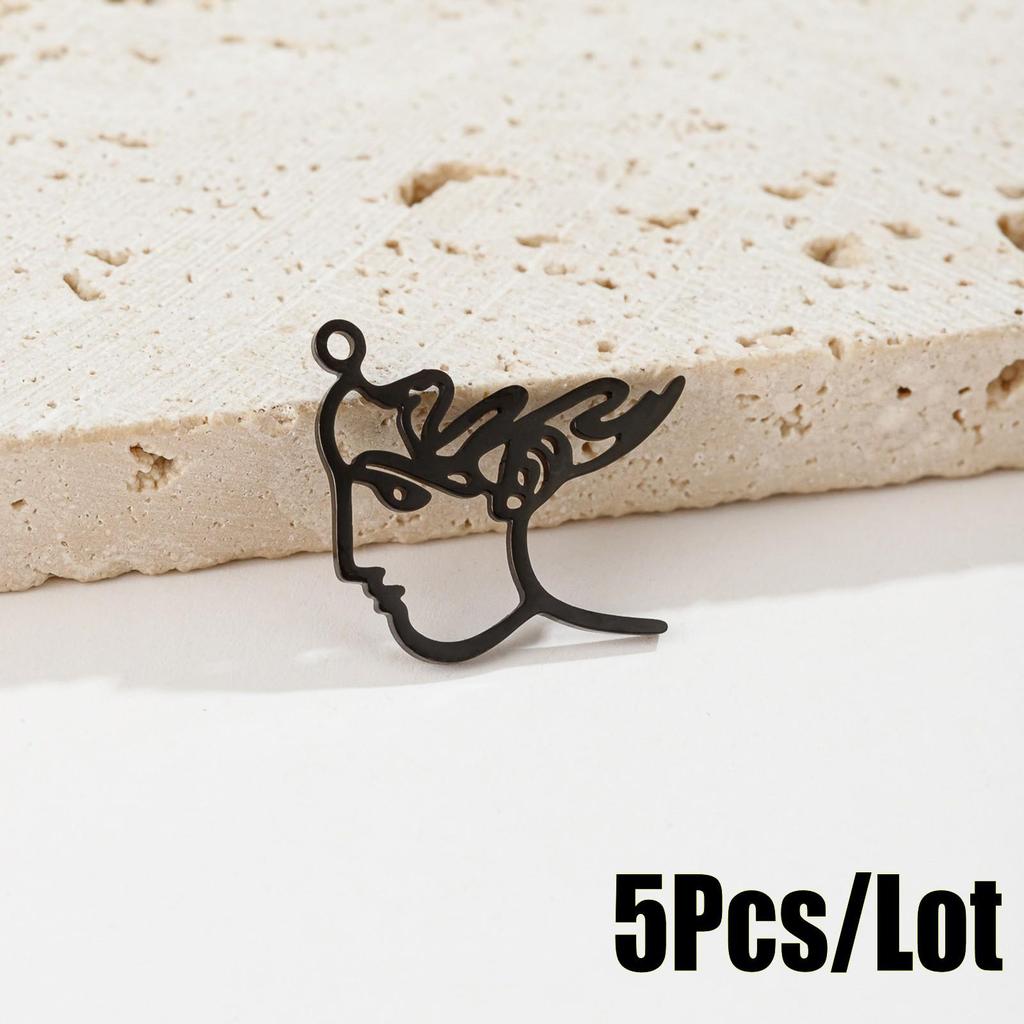 Abstract Human Face Pendant Necklace - Stainless Steel Cartoon Girl Design