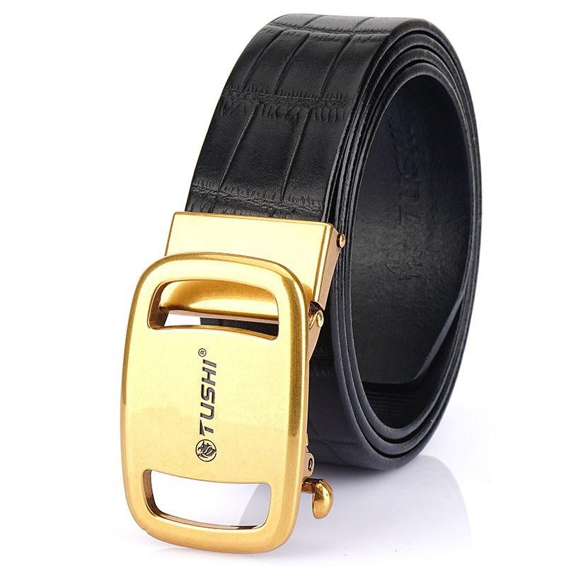 

Letters Imitation Steel Automatic Buckle Men s Belt Top Layer Cowhide Fashionable Personalized Pure Business Casual 105cm