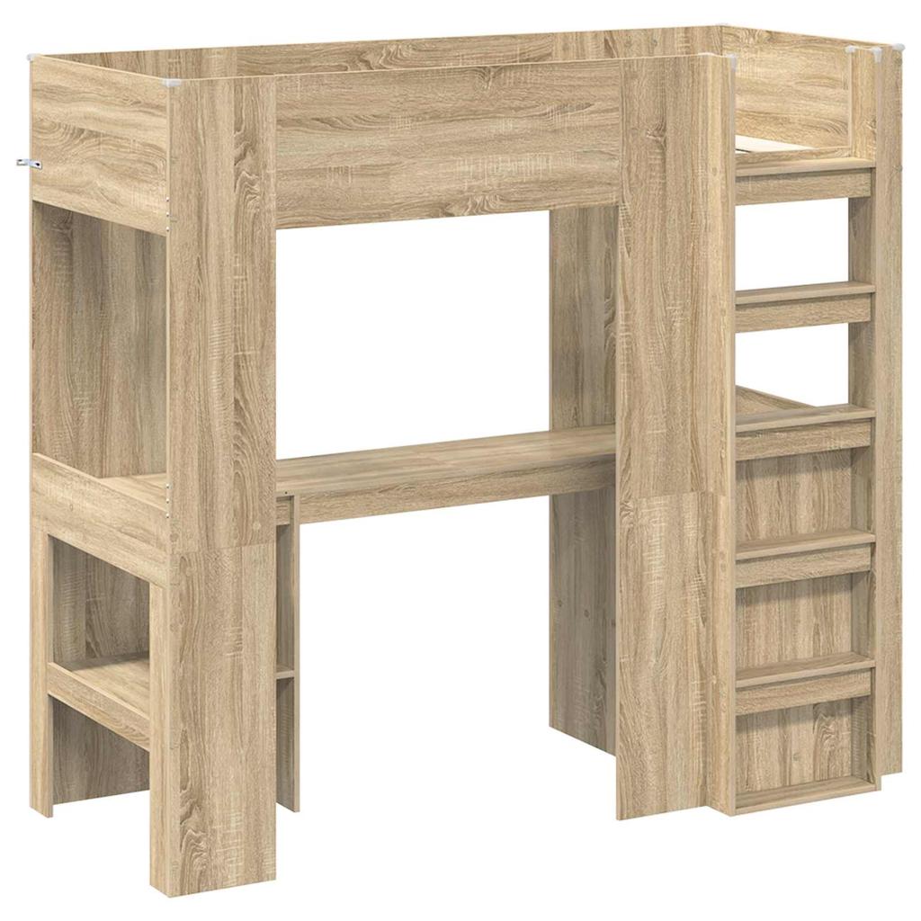 Loft Bed Frame with Desk Sonoma Oak Finish 75 x 190 cm