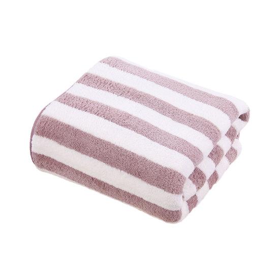 Coral Velvet Bath Towel Highly Absorbent Stylish Striped Design Thick Plush