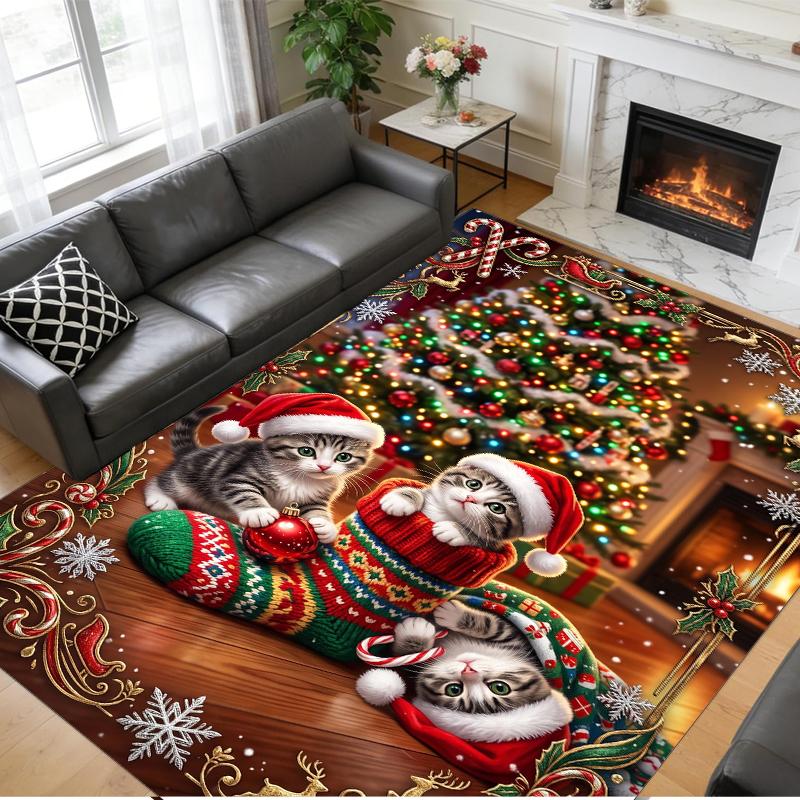 Christmas Printed Square Area Rug Soft Non Slip Floor Carpet For Bedroom Holiday Gift