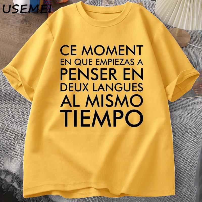 Thinking In French and Spanish Printed T-shirt Women Men Casual Cotton Short Sleeves Tshirt Round Neck Streetwear Men's Clothing