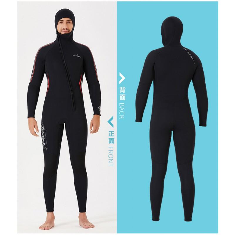 3MM Diving Suit Men's One-piece Hooded Thick Warm Front Zipper Snorkeling Surfing Jellyfish