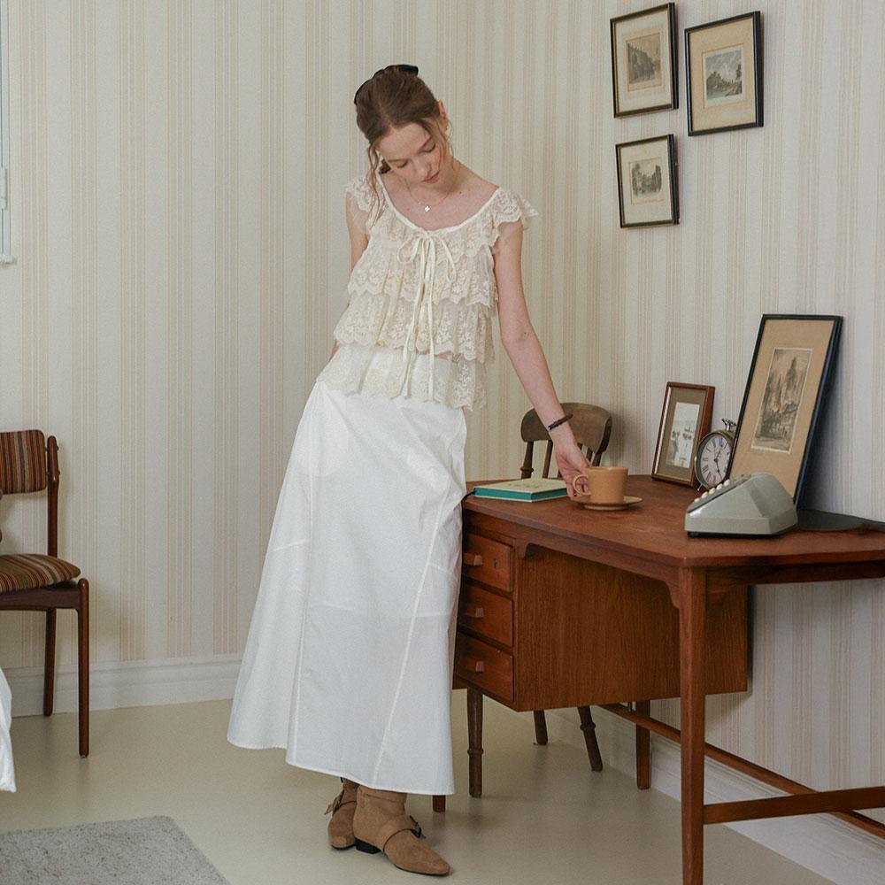 Deondeulob Dd_Ribbon Tie Lace Tiered Blouse_Ivory