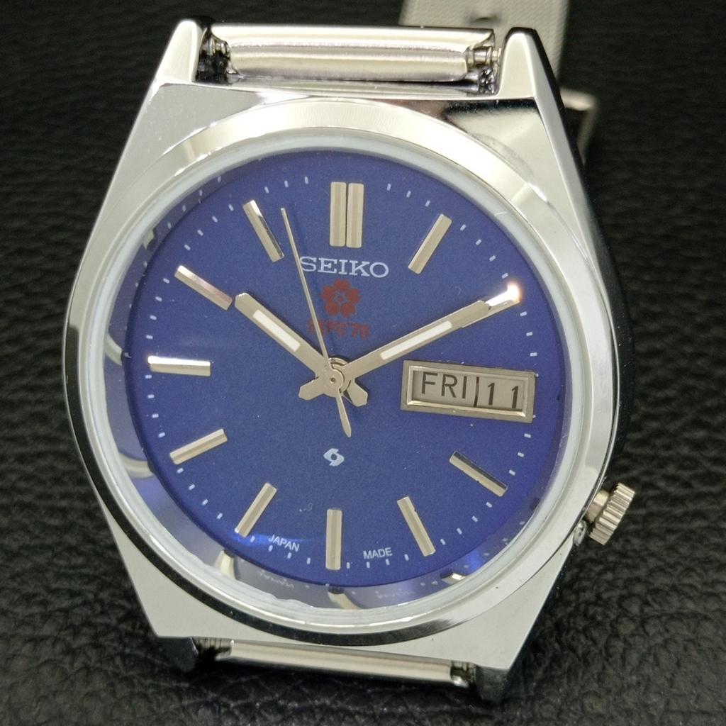 REFURBISHED VINTAGE SEIKO EXPO 70 AUTOMATIC JAPAN MENS BLUE DIAL WATCH a433580-2 R117-a433580