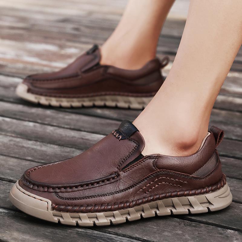 Men's Summer Retro Slip-on Leather Loafers: Casual, Breathable, Thick Sole Design