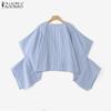 ZANZEA Womens Summer Casual Round Neck Dolman Sleeve Loose Stripe Blouse
