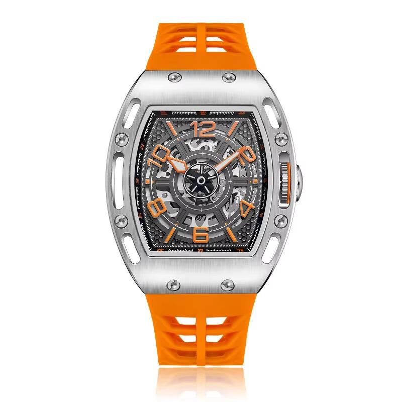 Luxury Fashion Men's Sports Wristwatch 20mm Stainless Steel Quartz Movement 50 Bar Water Resistant Luminous Hollow Design