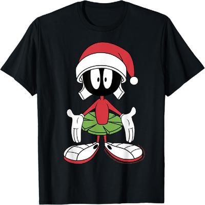 Looney Tunes Christmas Marvin The Martian Santa Hat Portrait T-Shirt