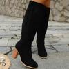 Kozačky nad koleno dámské podzimní a zimní nové silný podpatek velká velikost vysoký podpatek štíhlé semišové kozačky dámské boční zip dlouhé kozačky