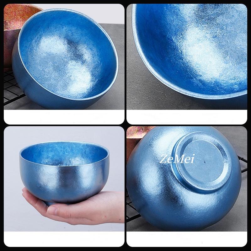 Pure Titanium Thickened Salad Bowl,11.5 cm Multicolor Double-Layer Glossy Texture Home Food Storage Soup Titanium Bowl Tableware