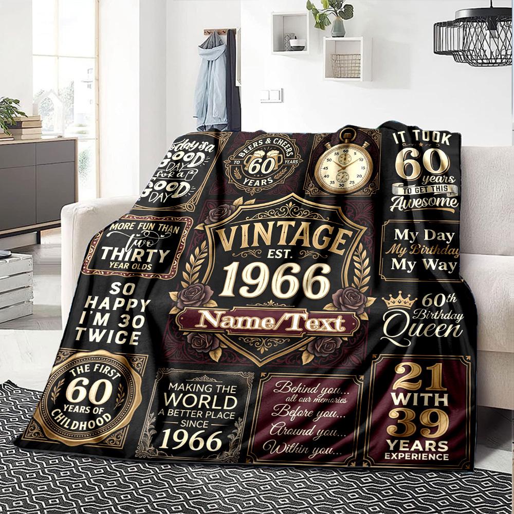 Vintage Anniversary Celebration Customize Your Name Blanket Soft Cozy Perfect For Sofa Couch Office Bed Picnics Ideal For All Seasons Modern Style