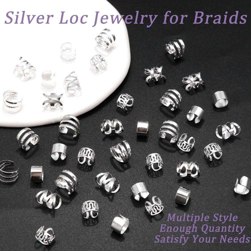 40PCS Multi Style Hair Braid Tubes Gold and Silver Braids Hair Beads Hair Jewelry