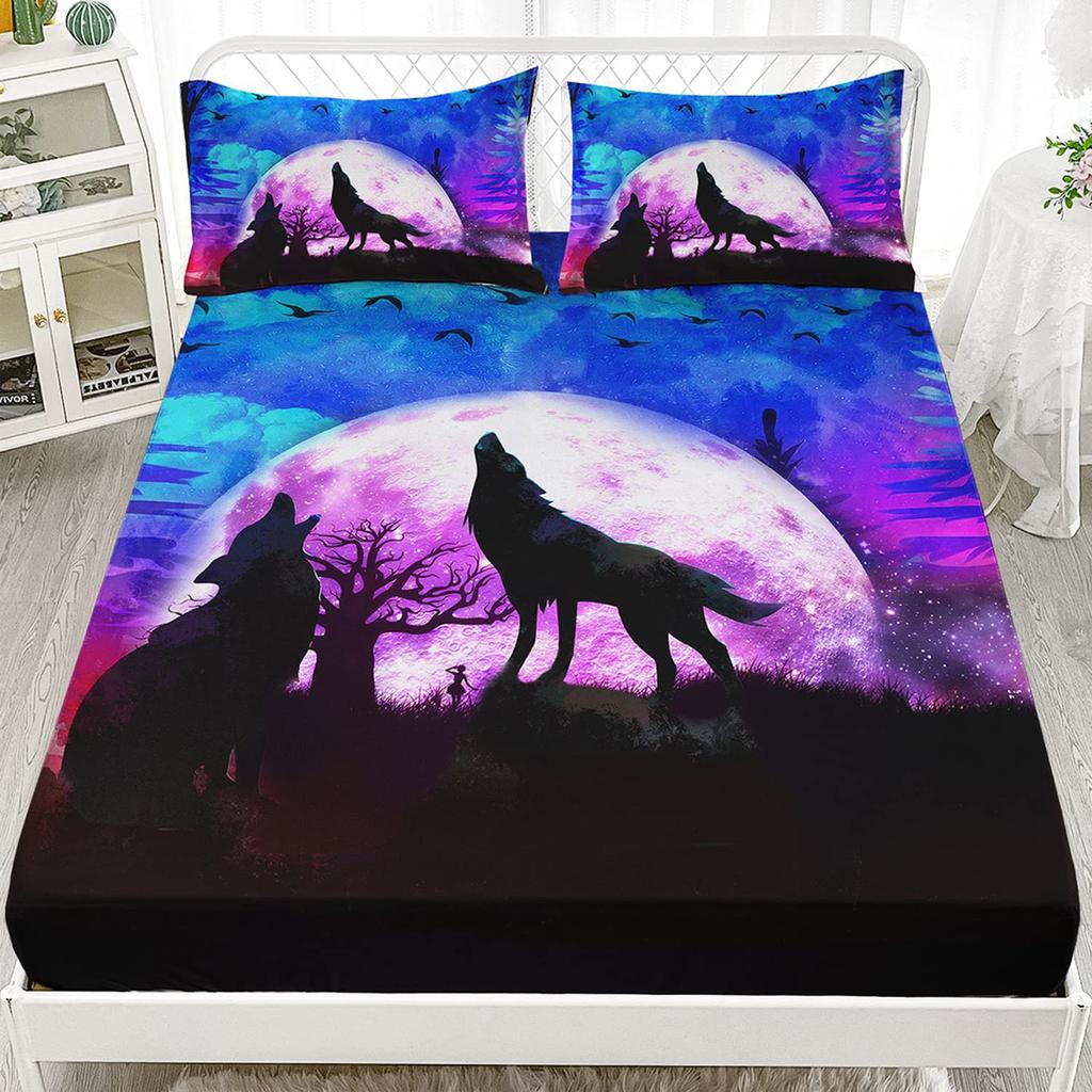 Wolf Soft Duvet Cover Set Quen Sized Dimensions Animal 3D Patern Beding Set for Adult People plus Kid Wild Wolf Jungle Animal Hunting Warm Comforter