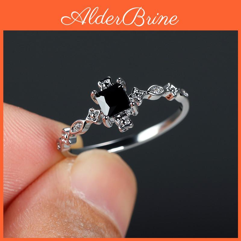 Small Color Square Modern Silver Black Stones Wedding Band Vintage Style Men Women Engagement Ring Jewelry Size 610