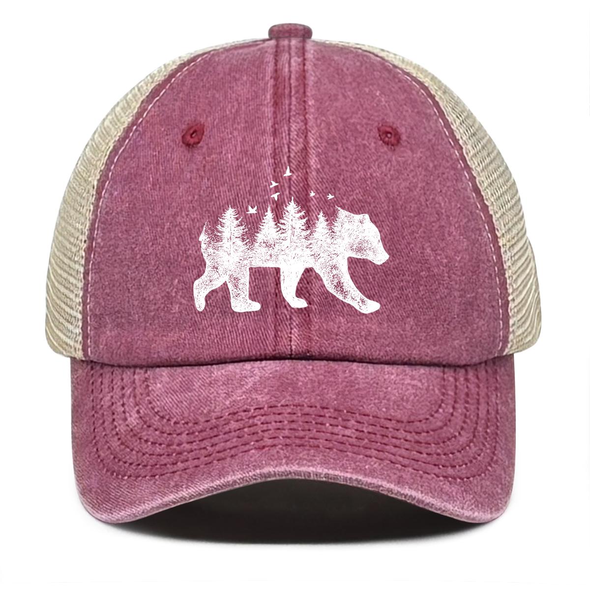 

Белая бейсболка с принтом лесного медведя Snapback, плоская кепка, неэластичная, солнцезащитная, винтажная, простая, регулируемая, сетчатая кепка as the picture вино красного