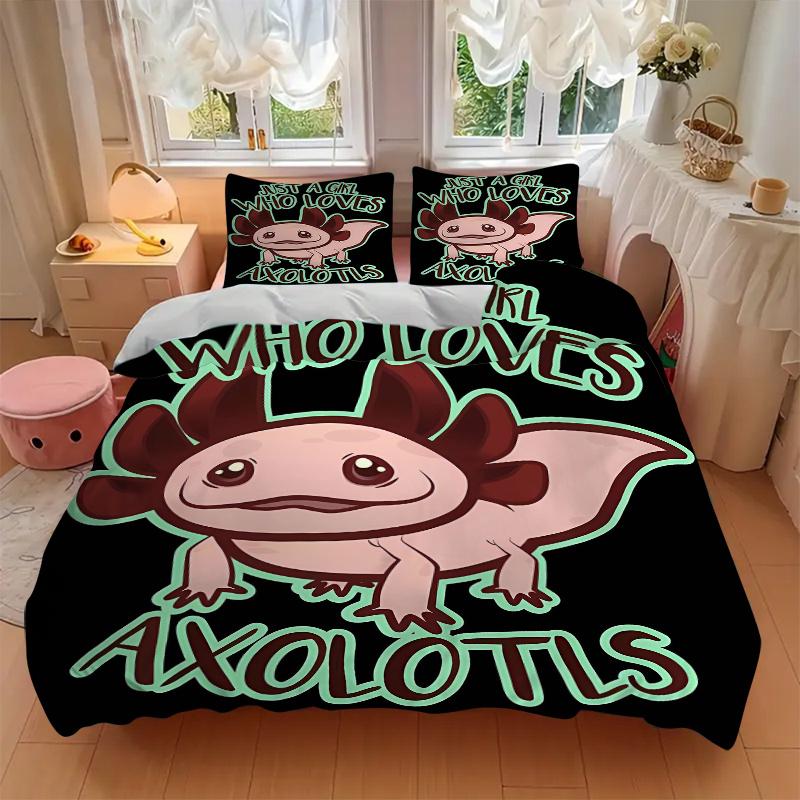 3pcs Axolotls Bedding Set - Includes Quilt Cover and Pillowcases, Suitable for All Seasons, Machine Washable - Ideal Gift for Family and Fri