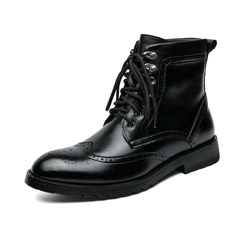 Botas de Estilo Británico Clásico Botas de Cuero para Hombre Botas con Cordones hasta el Tobillo Punta Afilada Tacón Bajo Suela Gruesa Botas para Negocios Citas