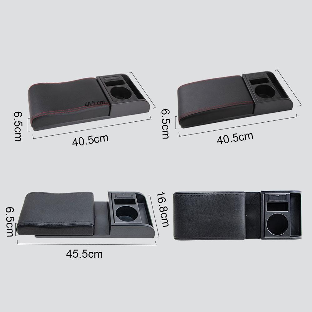 1Pc Universal Car Armrest with Cup Holder Pu Leather Storage Box Soft Elbow Support Cushion Multifunctional Movable Armrest